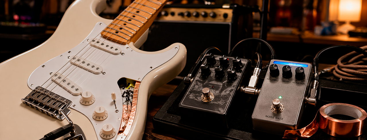 Mi stratocaster hace mucho ruido al usar distorsión: ¿apantallado, pedal noise gate o pastillas noiseless? 